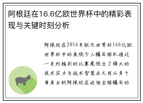 阿根廷在16.6亿欧世界杯中的精彩表现与关键时刻分析 阿根廷在16.6亿欧世界杯中的精彩表现与关键时刻分析